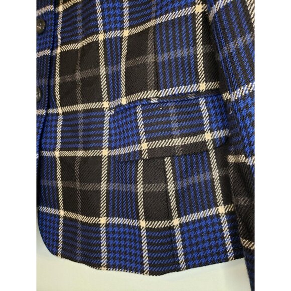 Rena Rowan Women's Sz 10 Plaid Button Front Lined Jacket Blazer 100% Wool Blue - Picture 4 of 9